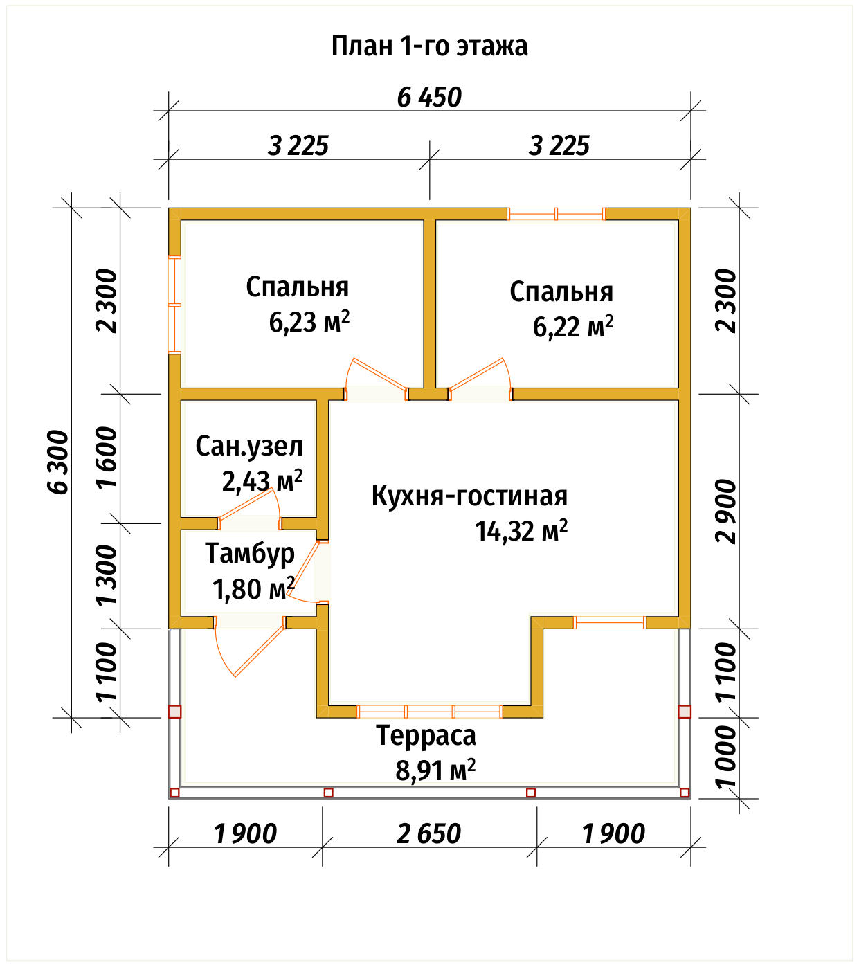 П-1454 План первого этажа П-1454 План первого этажа